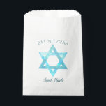 Bat Mitzvah Blue Opal Star Of David Glam Party Favour Bag<br><div class="desc">Personalized Bat Mitzvah favour bags with a simple faux blue opal watercolor Star of David symbol will set the tone for your glam party. The stylish design includes two sets of deep blue text, BAT MITZVAH in a gentle arch above the faux iridescent blue Shield of David and room for...</div>