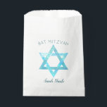 Bat Mitzvah Blue Opal Star Of David Glam Party Favour Bag<br><div class="desc">Personalized Bat Mitzvah favour bags with a simple faux blue opal watercolor Star of David symbol will set the tone for your glam party. The stylish design includes two sets of deep blue text, BAT MITZVAH in a gentle arch above the faux iridescent blue Shield of David and room for...</div>