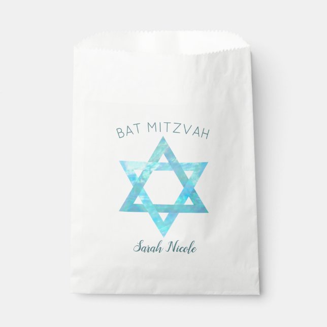Bat Mitzvah Blue Opal Star Of David Glam Party Favour Bag (Front)