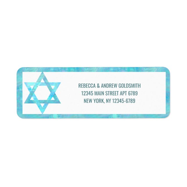 Bat Mitzvah Blue Opal Watercolor Stylish Star (Front)
