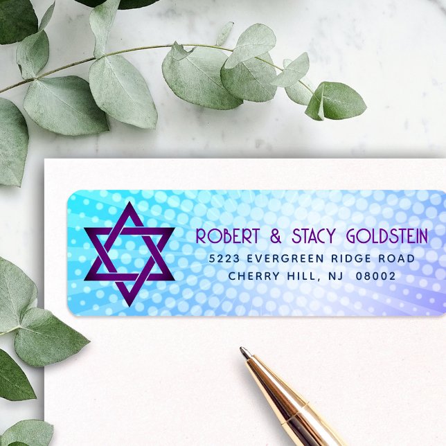 Bat mitzvah Blue Purple Gradient Retro Adresse de  (Créateur téléchargé)