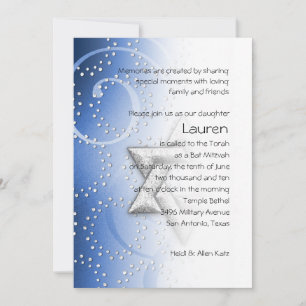 Bat Mitzvah Blue Shimmer Star of David Invitation