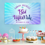 Bat Mitzvah Bold Boho Retro Blue Purple Gradient Banner<br><div class="desc">Be proud, rejoice and showcase this milestone of your favourite Bat Mitzvah! Hang up this boho, retro, personalized banner to add to her special day. Fun, trendy, bold purple and navy blue typography with modern sans serif typography overlay a background of pop light turquoise and purple ombre gradient rays with...</div>