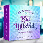 Bat Mitzvah Bold Boho Retro Blue Purple Gradient Binder<br><div class="desc">Let your favourite Bat Mitzvah be proud, rejoice and celebrate her milestone with this stunning keepsake scrapbook memory album. Fun, trendy, bold purple and navy blue typography with modern sans serif typography overlay a background of pop light turquoise and purple ombre gradient rays with white dots. A purple spine features...</div>