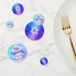 Bat Mitzvah Bold Boho Retro Blue Purple Gradient Confetti<br><div class="desc">Add some extra style to your favourite Bat Mitzvah’s celebration party with this customizable table confetti! Fun, trendy, bold purple and navy blue typography with modern sans serif typography overlay a background of pop light turquoise and purple ombre gradient rays with white dots on one side. A white Star of...</div>