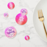 Bat Mitzvah Bold Boho Retro Pink Orange Gradient Confetti<br><div class="desc">Add some extra style to your favourite Bat Mitzvah’s celebration party with this customizable table confetti! Fun, trendy, bold dark hot pink and purple typography with modern sans serif typography overlay a background of pop light orange and pink ombre gradient rays with white dots on one side. A white Star...</div>