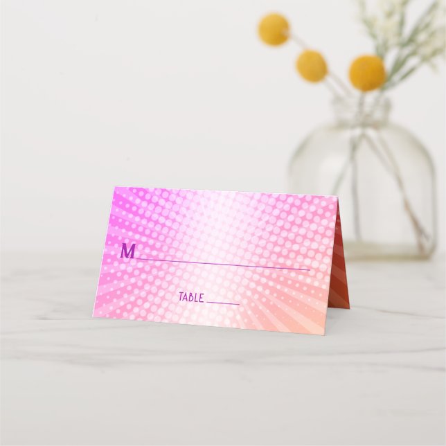 Bat Mitzvah Bold Boho Retro Pink Orange Gradient Place Card (Front)