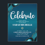 Bat Mitzvah Bold Gold Turquoise Ombre Agate Script Enclosure Card<br><div class="desc">Be proud, rejoice and showcase this milestone of your favourite Bat Mitzvah! Include this cool, unique, modern, personalized insert for additional information to your event. White script typography and a faux gold Star of David overlay a deep turquoise teal blue ombre background with turquoise blue agate accented with faux gold...</div>