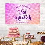 Bat Mitzvah Bold Retro Boho Pink Orange Gradient Banner<br><div class="desc">Be proud, rejoice and showcase this milestone of your favourite Bat Mitzvah! Hang up this boho, retro, personalized banner to add to her special day. Fun, trendy, bold dark hot pink and purple typography with modern sans serif typography overlay a background of pop light orange and pink ombre gradient rays...</div>