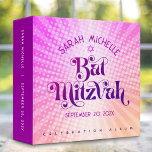 Bat Mitzvah Bold Retro Boho Pink Orange Gradient Binder<br><div class="desc">Let your favourite Bat Mitzvah be proud, rejoice and celebrate her milestone with this stunning keepsake scrapbook memory album. Fun, trendy, bold dark hot pink and purple typography with modern sans serif typography overlay a background of pop light orange and pink ombre gradient rays with white dots. A purple pink...</div>