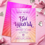 Bat Mitzvah Bold Retro Boho Pink Orange Gradient Invitation<br><div class="desc">Be proud, rejoice and showcase this milestone of your favourite Bat Mitzvah with this fun boho retro, personalized invitation! Fun, trendy, bold dark hot pink and purple typography with modern sans serif typography overlay a background of pop light orange and pink ombre gradient rays with white dots. On the back,...</div>