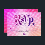 Bat Mitzvah Bold Retro Boho Pink Orange Gradient RSVP Card<br><div class="desc">Be proud, rejoice and showcase this milestone of your favourite Bat Mitzvah! Include this boho, retro, personalized RSVP insert card for your event. Fun, trendy, bold dark hot pink and purple typography with modern sans serif typography overlay a background of pop light orange and pink ombre gradient rays with white...</div>