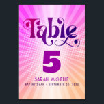 Bat Mitzvah Bold Retro Boho Pink Orange Gradient Table Number<br><div class="desc">No Bat Mitzvah party is complete without personalized table number cards. Let your daughter be proud, rejoice and celebrate her milestone at her perfectly coordinated party. Fun, trendy, bold dark hot pink and purple typography with modern sans serif typography overlay a background of pop light orange and pink ombre gradient...</div>