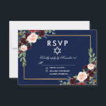 Bat Mitzvah Burgundy Blue Floral Gold RSVP Card<br><div class="desc">Watercolor Burgundy Marsala Blue  Floral Gold Bat Mitzvah RSVP Card</div>