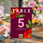 Bat Mitzvah Burgundy Floral Watercolor Bold Modern Table Number<br><div class="desc">No Bat Mitzvah party is complete without personalized table number cards. Let your favourite Bat Mitzvah be proud, rejoice and celebrate her milestone at her perfectly coordinated party. This sophisticated, chic, stunning, red floral watercolor with modern san serif type overlays a burgundy background. Personalize the custom text with the table...</div>