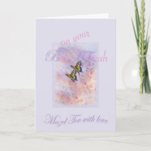 Bat Mitzvah Butterfly on Delicate Floral Greeting Card