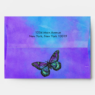 Bat Mitzvah Butterfly Purple and Turquoise Painted Envelope