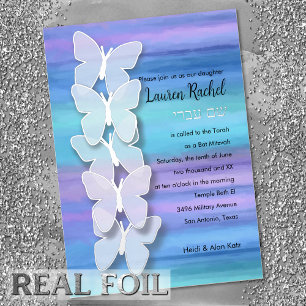 Bat Mitzvah Butterfly Turquoise Purple Watercolor