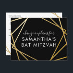 Bat Mitzvah Change of Plans Modern Gold Black Announcement Postcard<br><div class="desc">Modern, trendy, and elegant gold and black Bat Mitzvah postcard to announce a celebration or ceremony change in plans to a virtual event, with a modern abstract geometric squares border. Easily personalize this affordable "change the date or plans" postcard for your Virtual Bat Mitzvah with custom name, date, and details...</div>