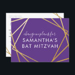 Bat Mitzvah Change of Plans Modern Gold Purple Announcement Postcard<br><div class="desc">Modern, trendy, and elegant purple and gold Bat Mitzvah postcard to announce a celebration or ceremony change in plans to a virtual event, with a modern abstract geometric squares border. Easily personalize this affordable "change the date or plans" postcard for your Virtual Bat Mitzvah with custom name, date, and details...</div>