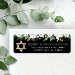 Bat Mitzvah Chic Black Gold Floral Return Address<br><div class="desc">Be proud, rejoice and celebrate this milestone of your favourite Bat Mitzvah whenever you use this sophisticated, personalized return address label! A chic, stunning, white and gold glitter floral watercolor with faux gold foil script typography and Star of David, as well as white san serif type overlay a dramatic black...</div>