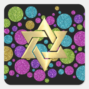 Bat Mitzvah Colourful Glittery Dots on Any Colour Square Sticker