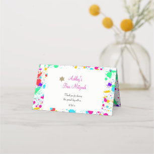 Bat Mitzvah, Colourful Paint Splatter, Custom Place Card