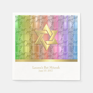 Bat Mitzvah Colourful Rainbow Star Damask Napkin
