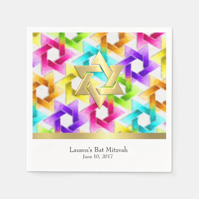 Bat Mitzvah Colourful Star Damask Napkin (Front)