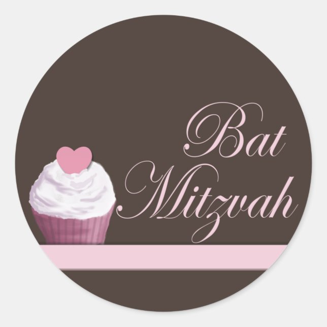Bat Mitzvah Cupcake Sticker (Front)