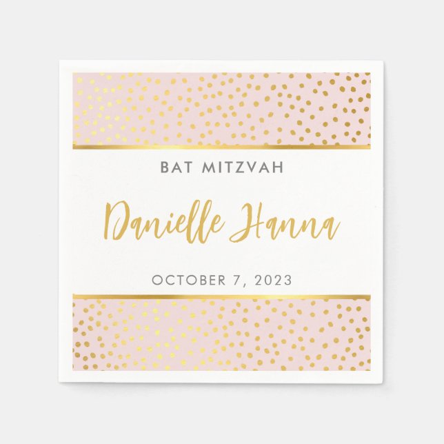 Bat Mitzvah cute blush pink gold polka dots Napkin (Front)