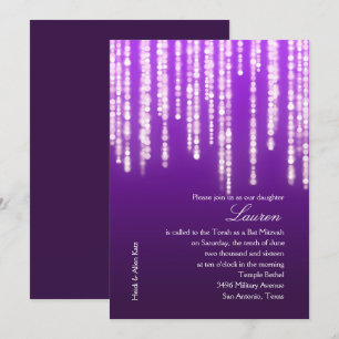 Bat Mitzvah Deep Purple Sparkly Lights Invitation