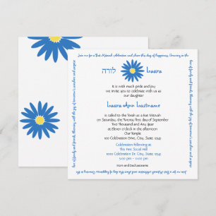 Bat Mitzvah Delightful Daisy Message Text Blue Invitation