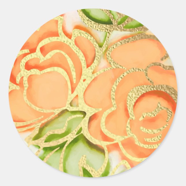 Bat Mitzvah Drawing of Orange Roses Classic Round Sticker (Front)