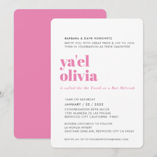 BAT MITZVAH easy modern minimal pink grey Invitation