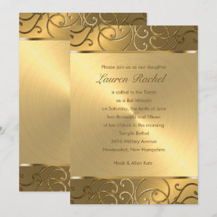 Bat Mitzvah Elegant All Gold Filigree Invitation