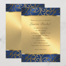 Bat Mitzvah Elegant Blue and Gold Filigree