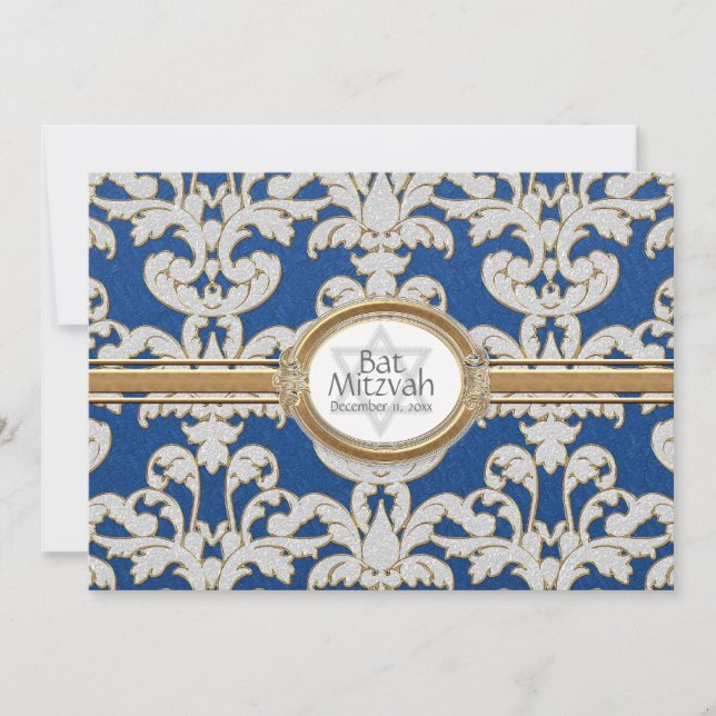 Bat Mitzvah - Elegant Floral Leaf Damask Baroque Invitation (Front)