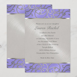 Bat Mitzvah Elegant Lavender Purple Silver Filigre Invitation