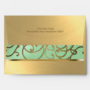 Bat Mitzvah Elegant Mint Green Gold Filigree Envelopes