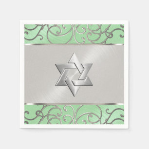 Bat Mitzvah Elegant Mint Green Silver Filigree Napkin