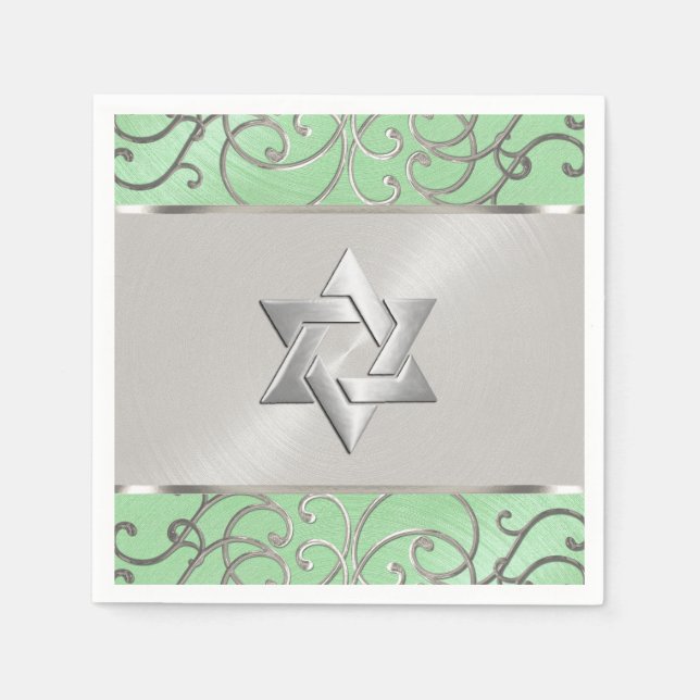 Bat Mitzvah Elegant Mint Green Silver Filigree Napkin (Front)
