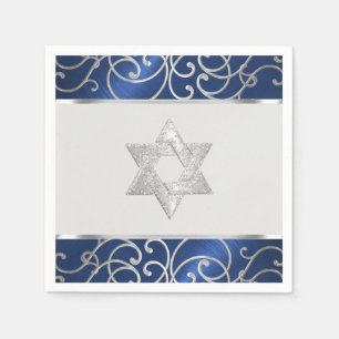Bat Mitzvah Elegant Navy Blue and Silver Filigree Napkin