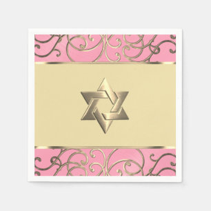 Bat Mitzvah Elegant Pink and Gold Filigree Napkin