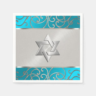 Bat Mitzvah Elegant Turquoise Blue Silver Filigree Napkin