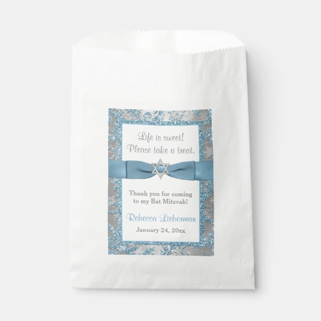 Bat Mitzvah Favour Bag | Winter Wonderland Blue (Front)