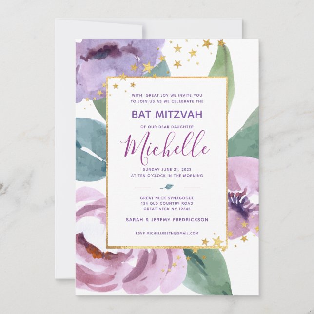 Bat Mitzvah Floral Invitation (Front)