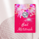Bat Mitzvah Floral Pink Disco Ball Invitation<br><div class="desc">Set the scene for a Disco themed celebration.
Pink is the background colour for this floral Disco ball elegant custom Bat Mitzvah design.
Silver colour spots are also on the design.
Easily change the information for your own custom invitation.
 From a range of custom stationary from Chessie's Fine Designs.</div>