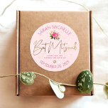 Bat Mitzvah Floral Pink Watercolor Gold Script Classic Round Sticker<br><div class="desc">Be proud, rejoice and celebrate this milestone of your favourite Bat Mitzvah whenever you use this sophisticated, personalized sticker! A chic, stunning, hot pink floral watercolor, faux gold foil script typography and Star of David, as well as modern dusty rose sans serif type overlay a soft pink & confetti dots...</div>