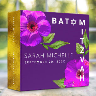 Bat Mitzvah Floral Watercolor on Purple Keepsake Binder